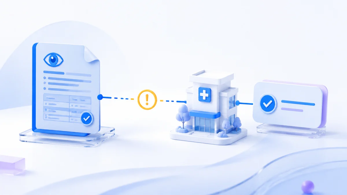 Authorization, invoice and claim documents connect with a review marker between them.