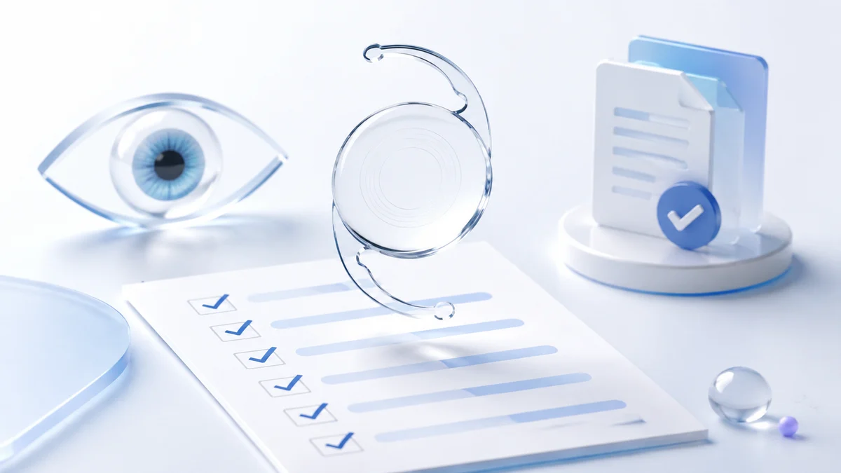 Eye laterality, lens details and an operative checklist are shown as separate record elements.